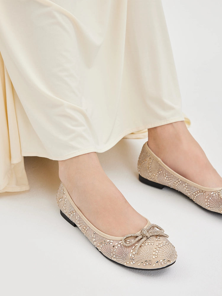 PAZZION, Celeska Crystal Bow Flats, Almond
