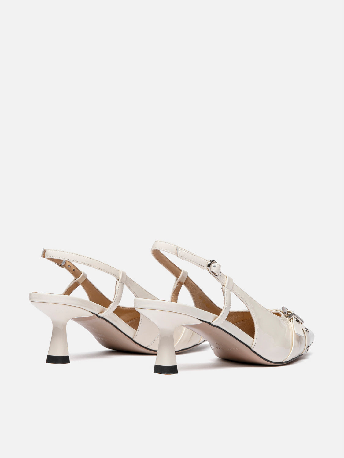 PAZZION, Cherivelle Buckled Patent Slingback Heels, Beige