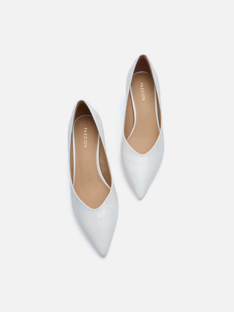 PAZZION, Claudia Embossed Pointed Toe Heels, Beige