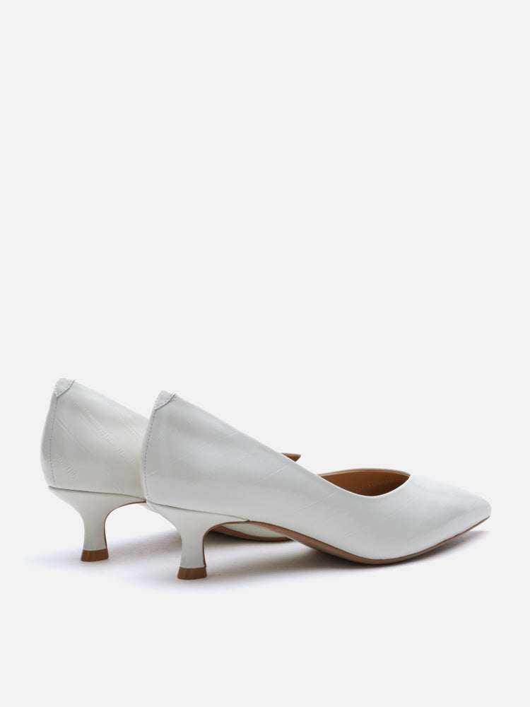 PAZZION, Claudia Embossed Pointed Toe Heels, Beige