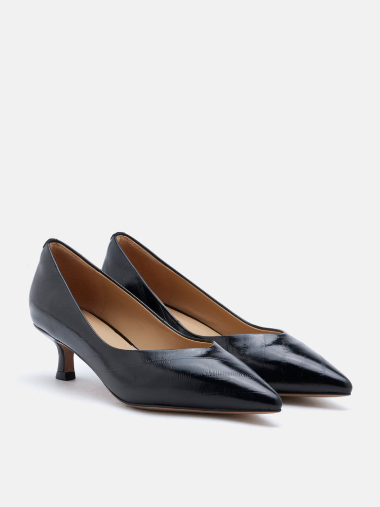 PAZZION, Claudia Embossed Pointed Toe Heels, Black