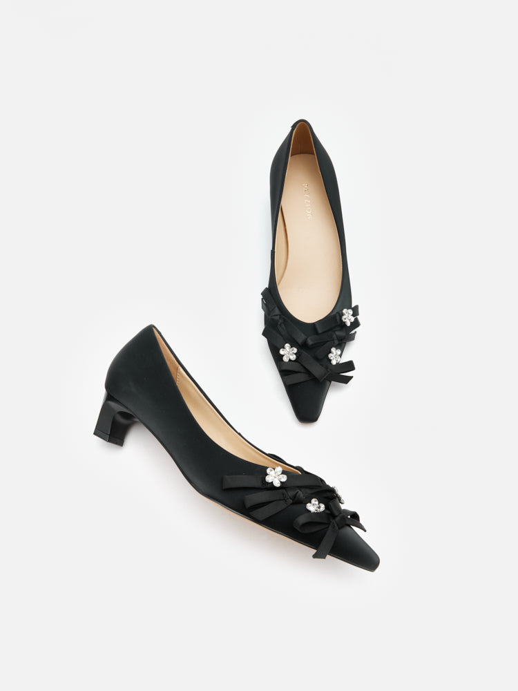 PAZZION, Coco Embellished Bow Heels, Black