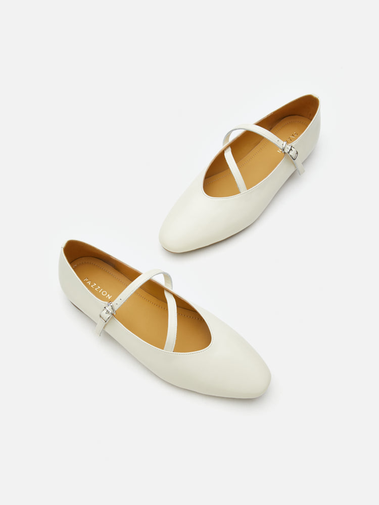 PAZZION, Corinne Glossy Strappy Flats, Beige