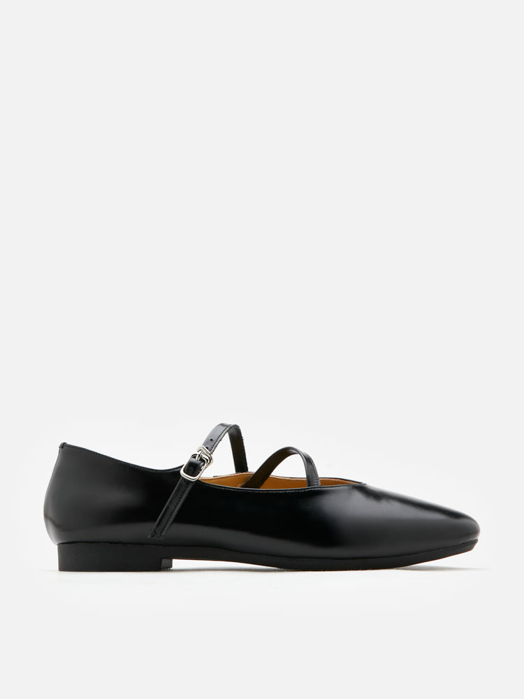 PAZZION, Corinne Glossy Strappy Flats, Black