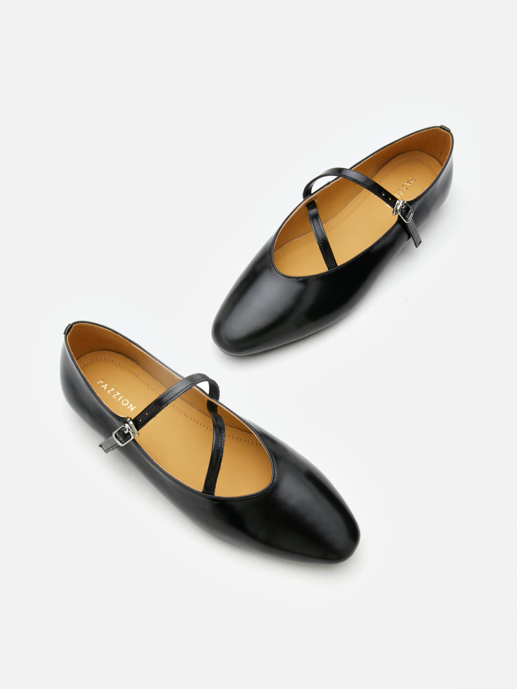 PAZZION, Corinne Glossy Strappy Flats, Black