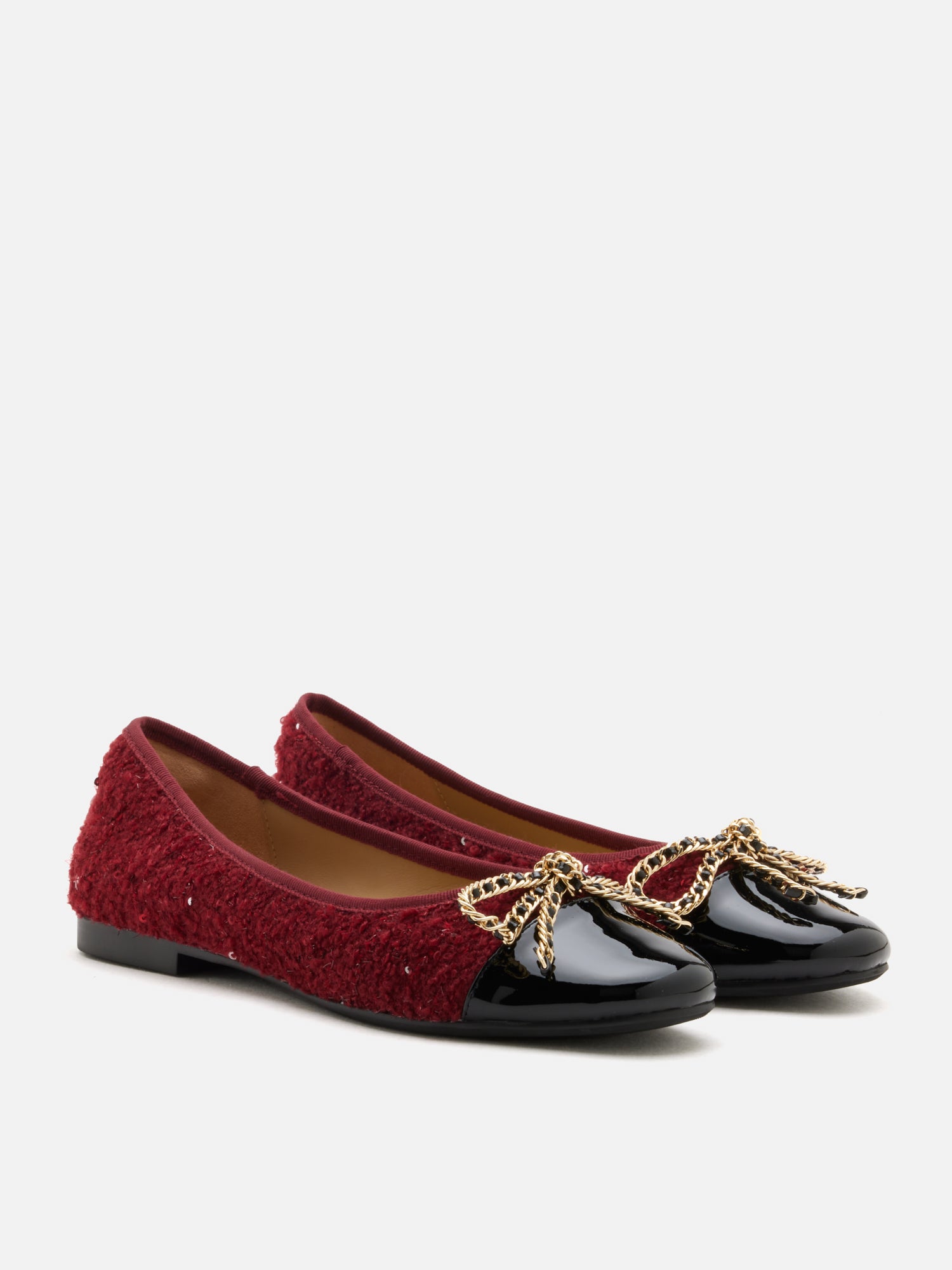 PAZZION, Daisy Tweed Toe Cap Bow Flats, Wine