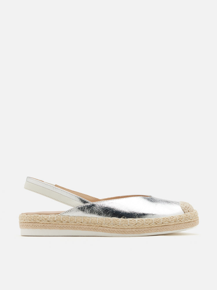 PAZZION, Danni Metallic Leather Slingback Espadrilles, Silver