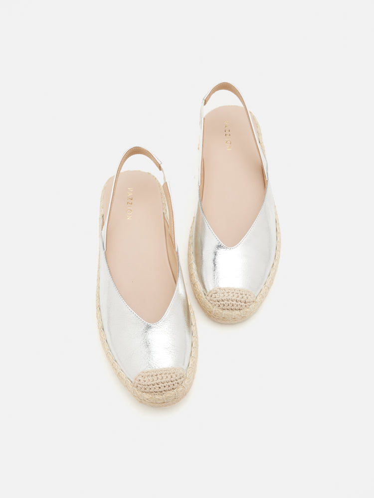 PAZZION, Danni Metallic Leather Slingback Espadrilles, Silver
