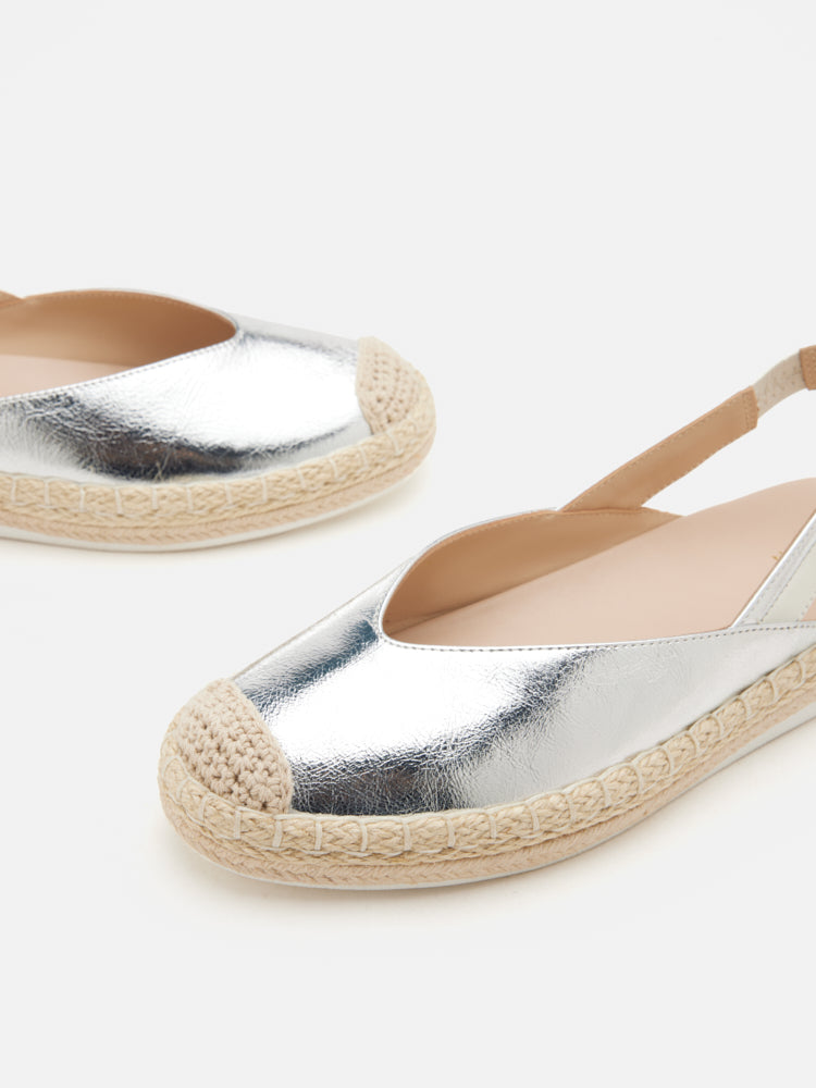 PAZZION, Danni Metallic Leather Slingback Espadrilles, Silver