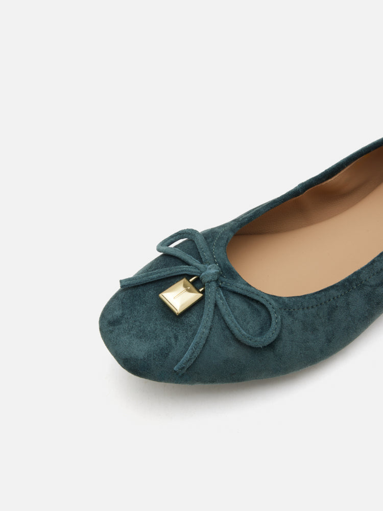 PAZZION, Daria Accented Suede Bow Flats, Green