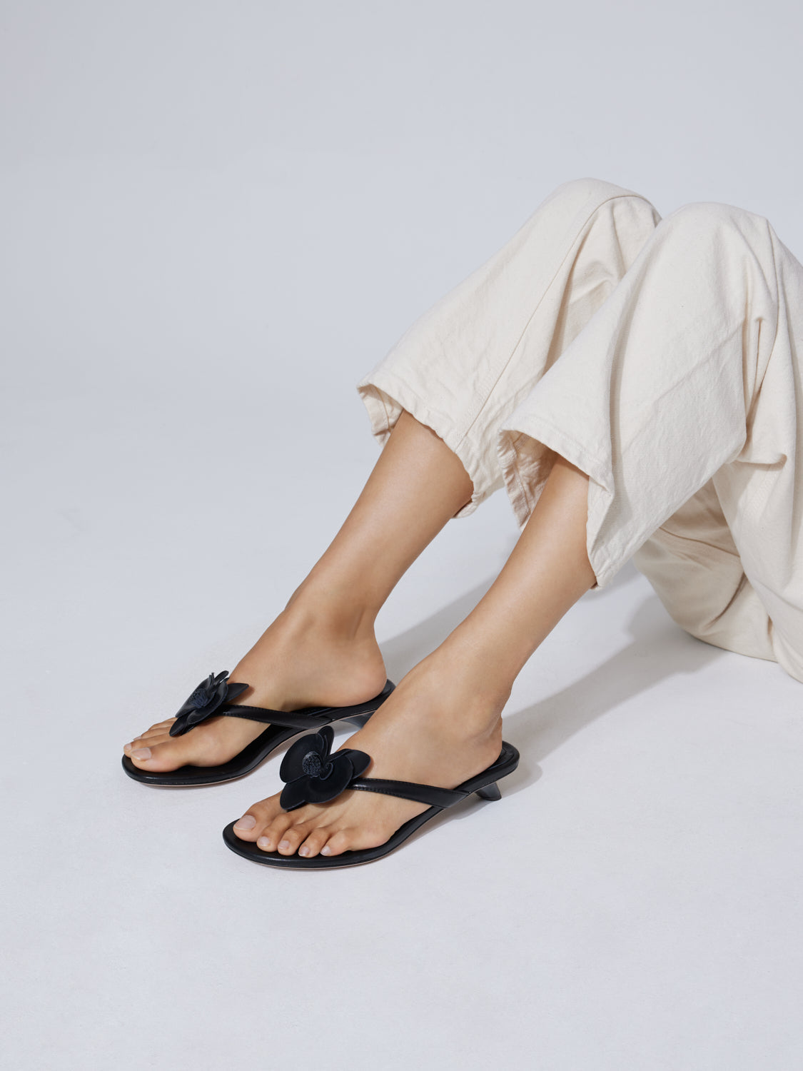 PAZZION, Davielle Orchid Leather Sandal Heels, Black