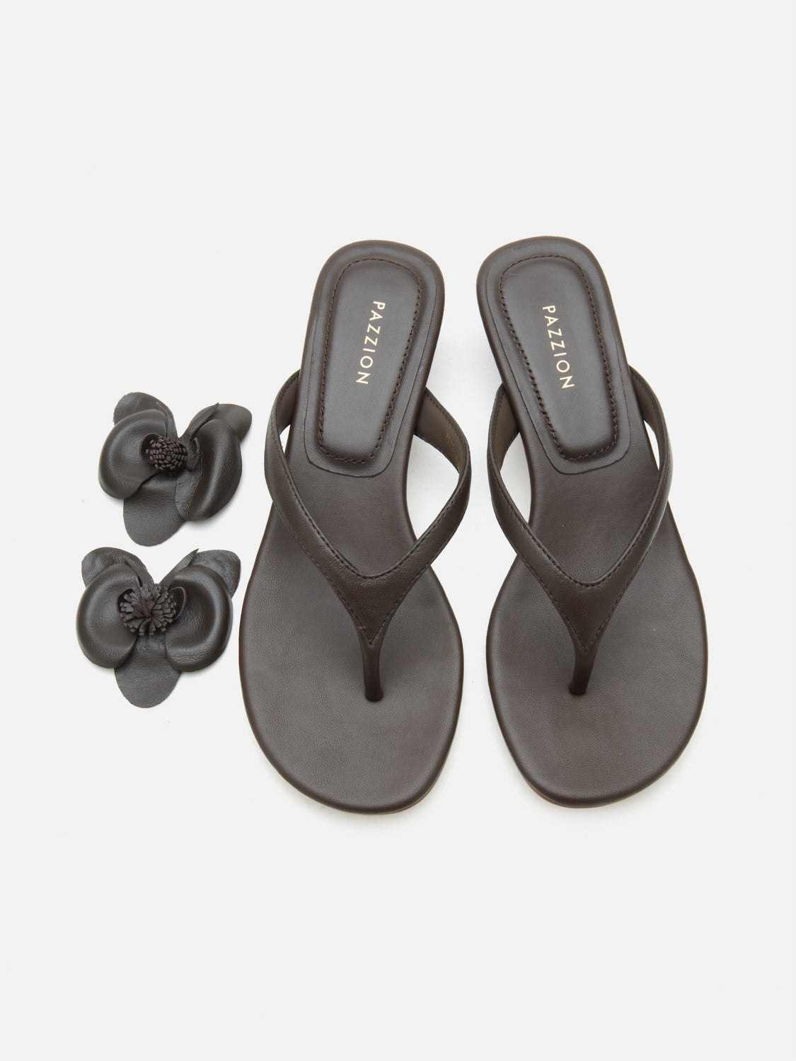 PAZZION, Davielle Orchid Leather Sandal Heels, Darkbrown