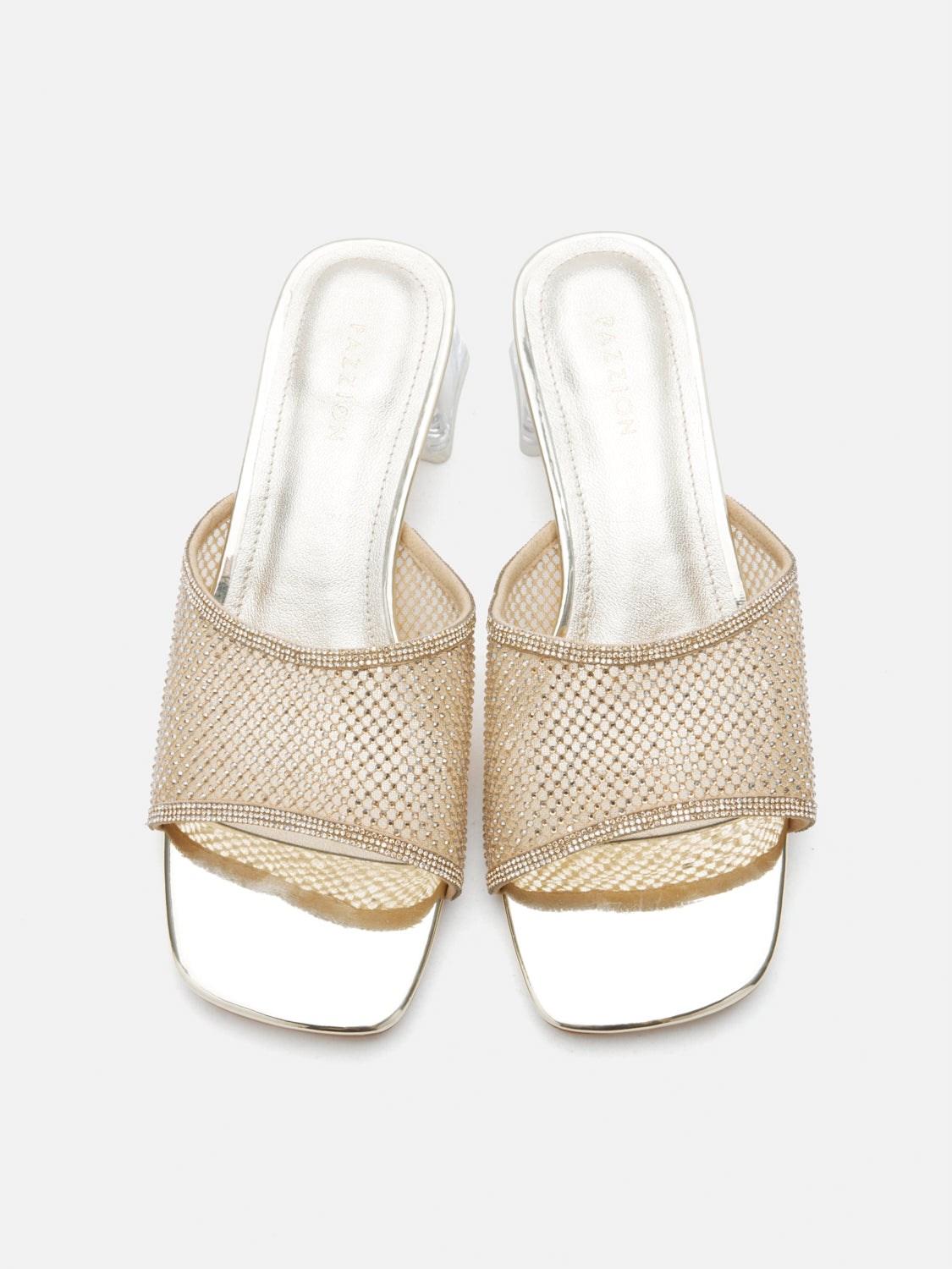 PAZZION, Davina Crystal Embellished Mesh Sandal Heels - Gold, Gold
