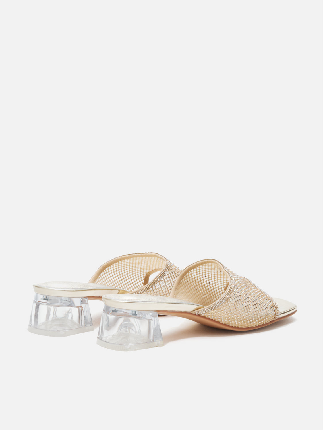 PAZZION, Davina Crystal Embellished Mesh Sandal Heels - Gold, Gold