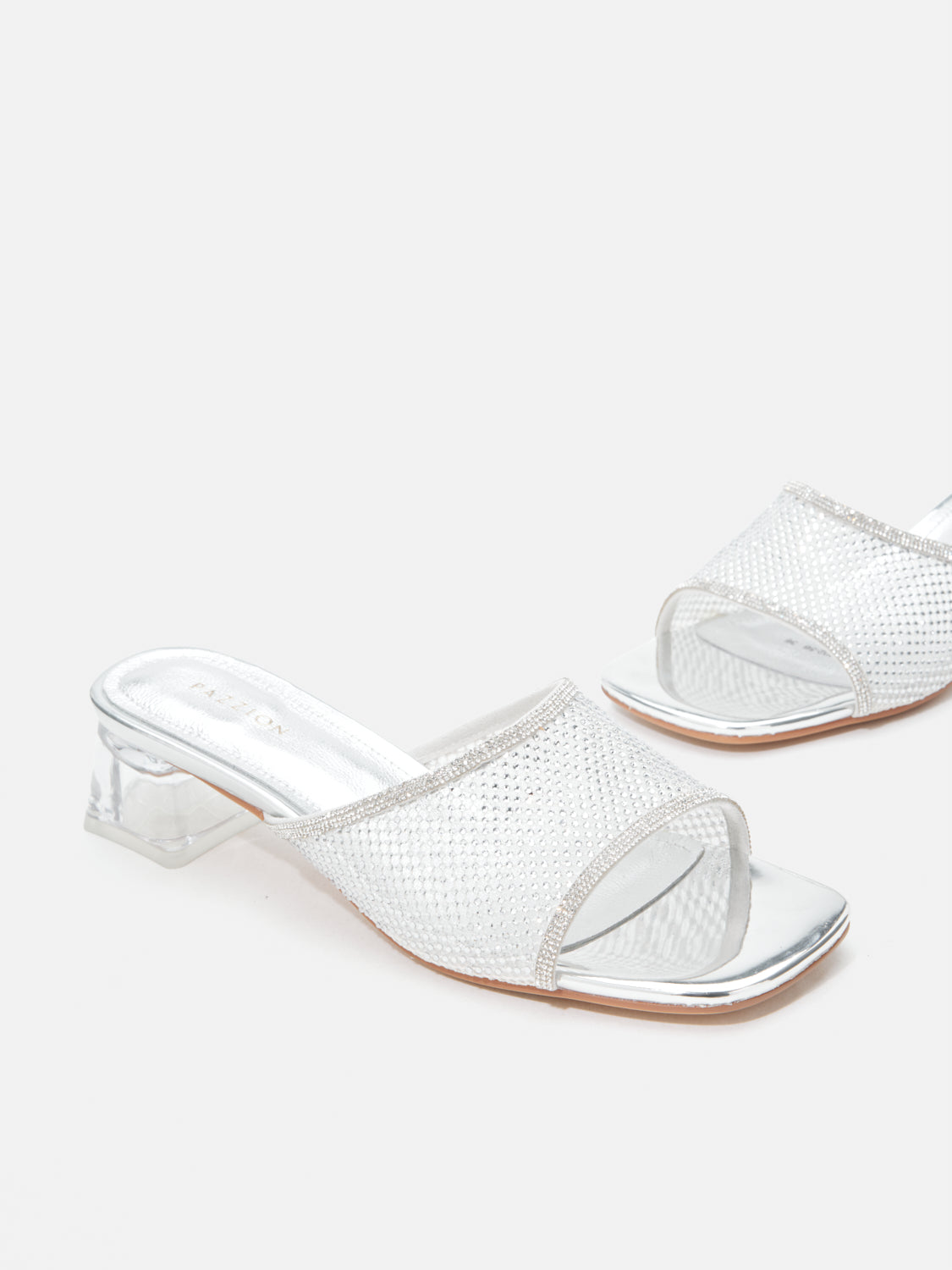 PAZZION, Davina Crystal Embellished Mesh Sandal Heels - Silver, Silver