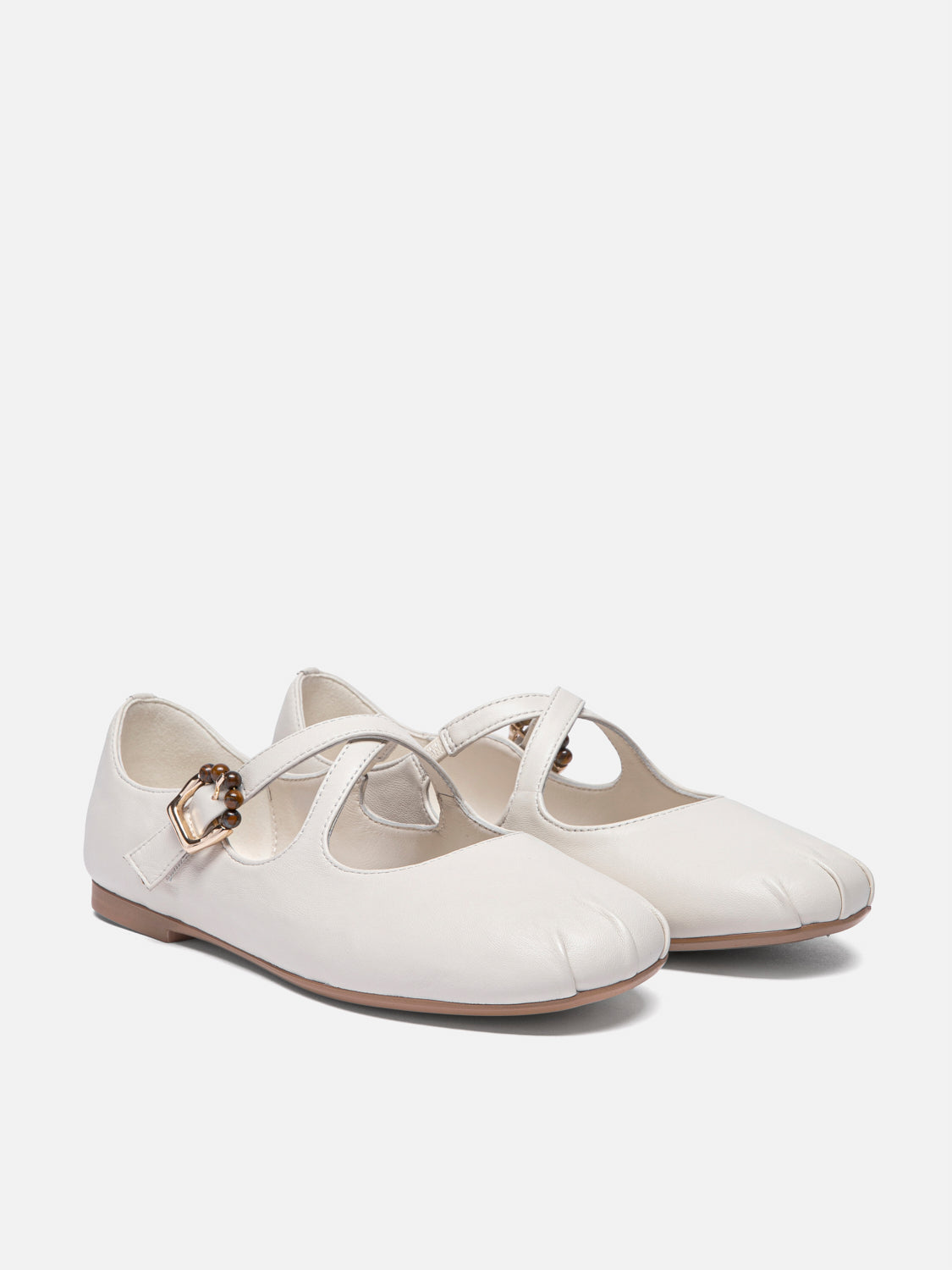 PAZZION, Delaney Criss Cross Leather Mary Janes - Beige, Beige
