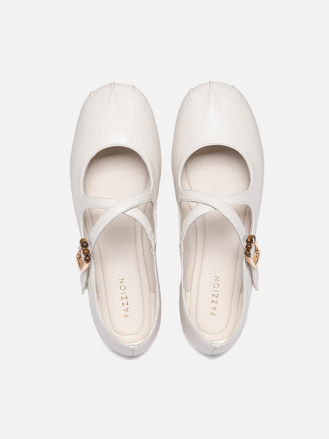 PAZZION, Delaney Criss Cross Leather Mary Janes - Beige, Beige