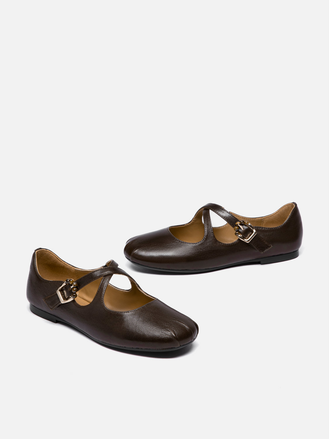 PAZZION, Delaney Criss Cross Leather Mary Janes - Dark Brown, Brown