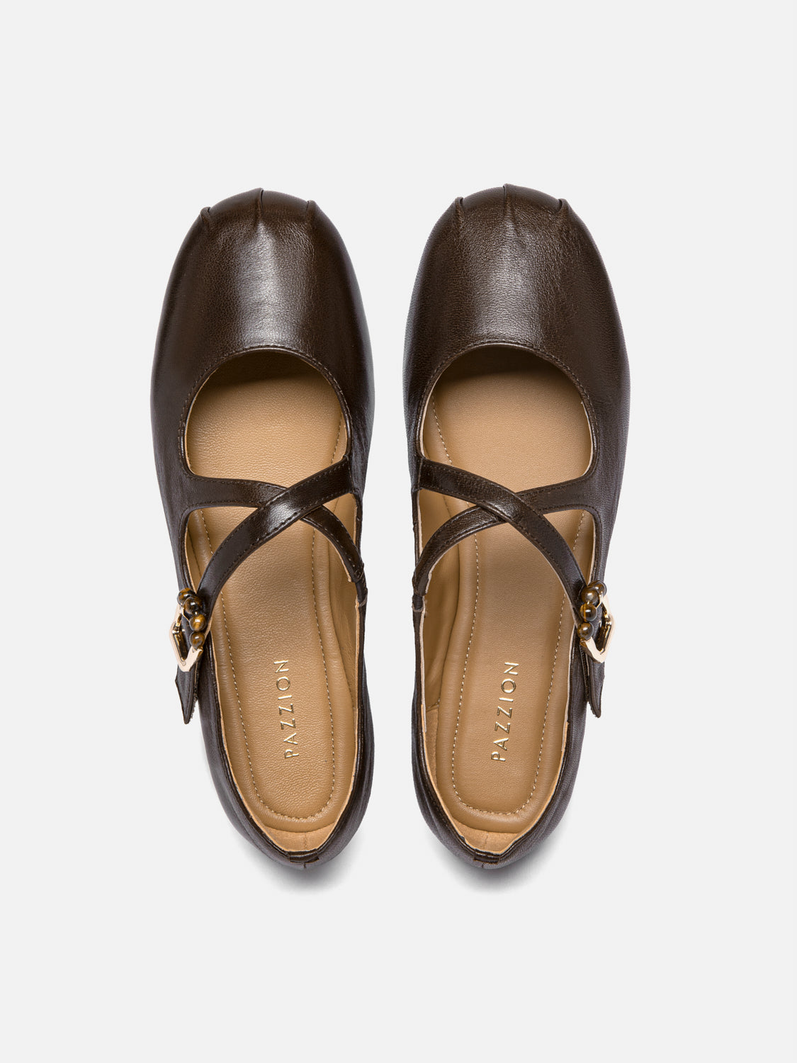 PAZZION, Delaney Criss Cross Leather Mary Janes - Dark Brown, Brown