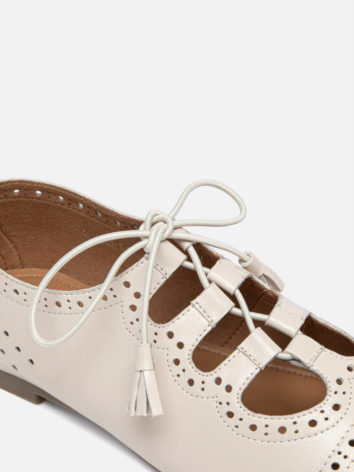 PAZZION, Demi Laced up Perforated Leather Flats - Beige, Beige