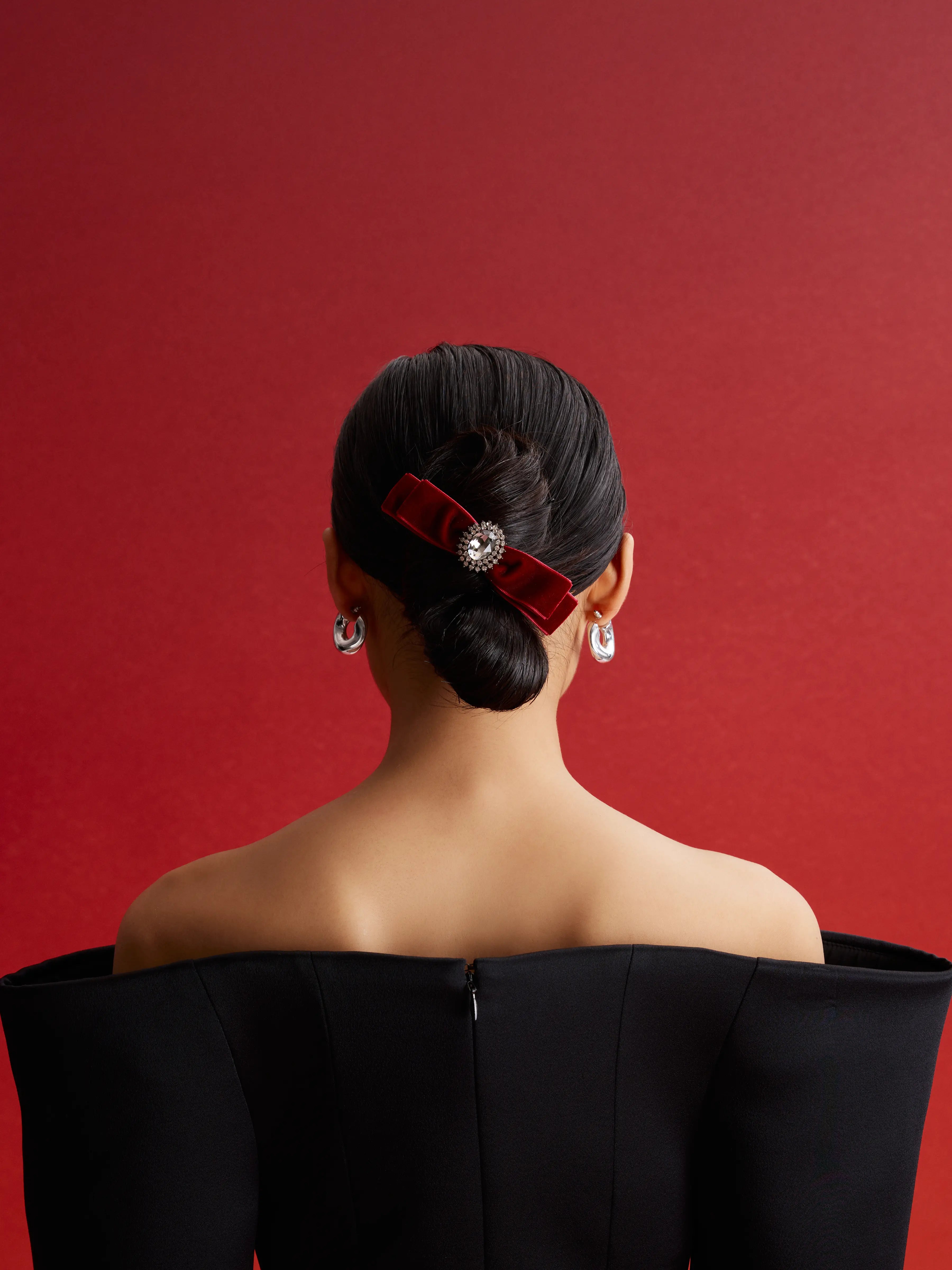 PAZZION, Destiny Diamante Bow Hair Clip, Wine