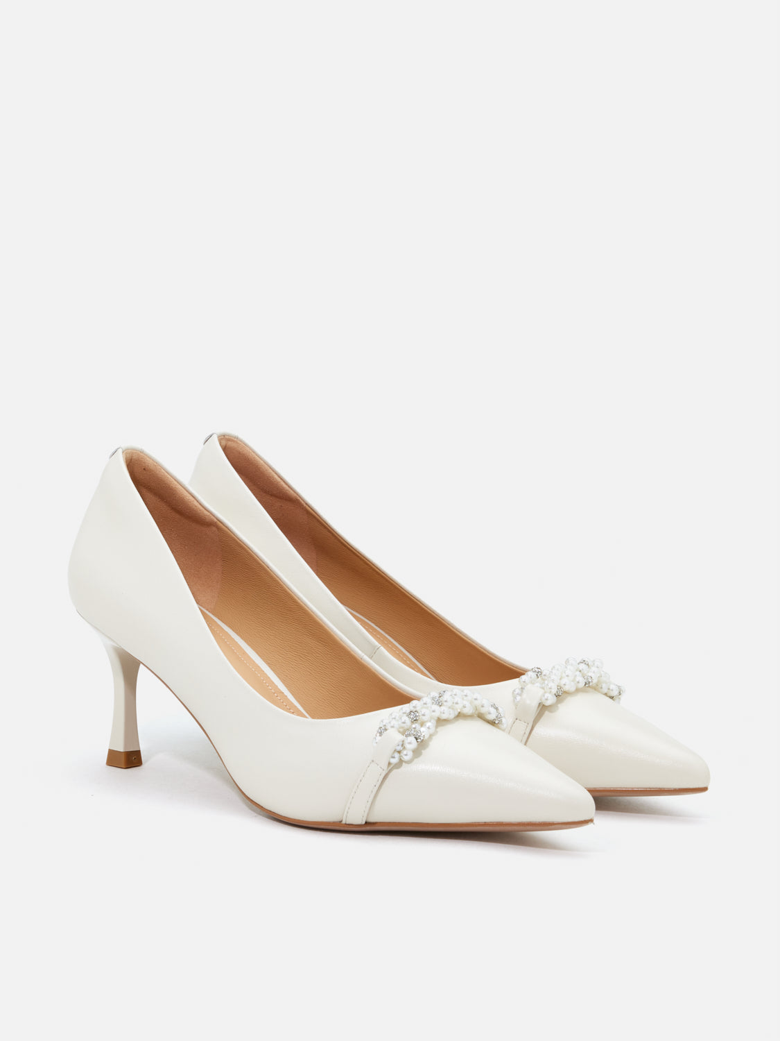 PAZZION, Dominique Pearls Pointed Toe Heels, Beige
