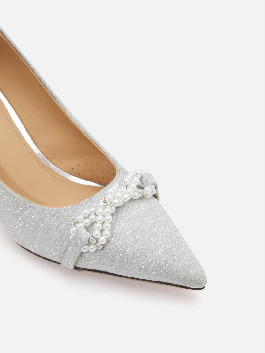 PAZZION, Dominique Pearls Pointed Toe Heels, Silver