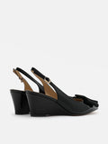 PAZZION, Donatella Bow Buckled Slingback Wedges, Black