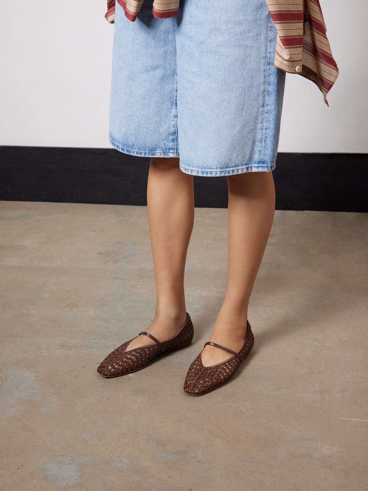 PAZZION, Dovira Woven Embossed Flats, Darkbrown