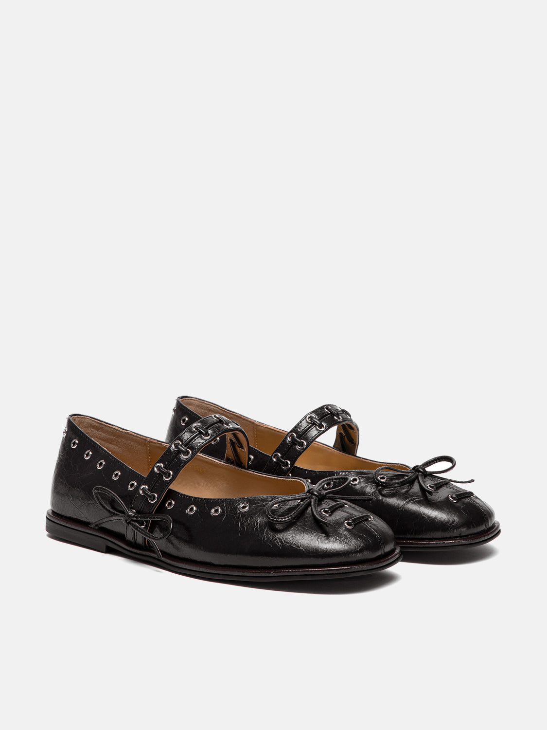 PAZZION, Elantria Studded Bow Leather Mary Janes, Darkbrown
