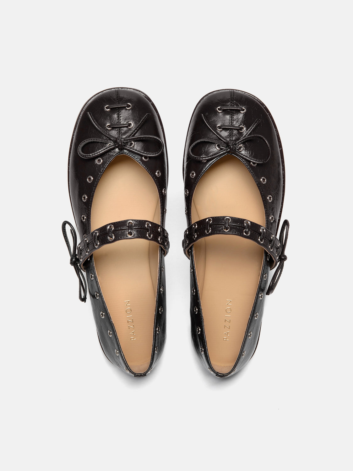 PAZZION, Elantria Studded Bow Leather Mary Janes, Darkbrown