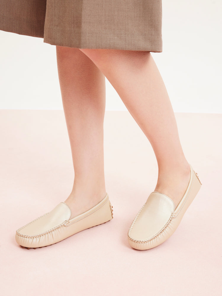 PAZZION, Elara Metallic Moccasins, Gold