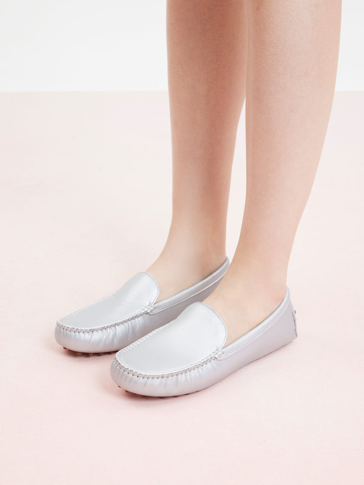 PAZZION, Elara Metallic Moccasins, Silver