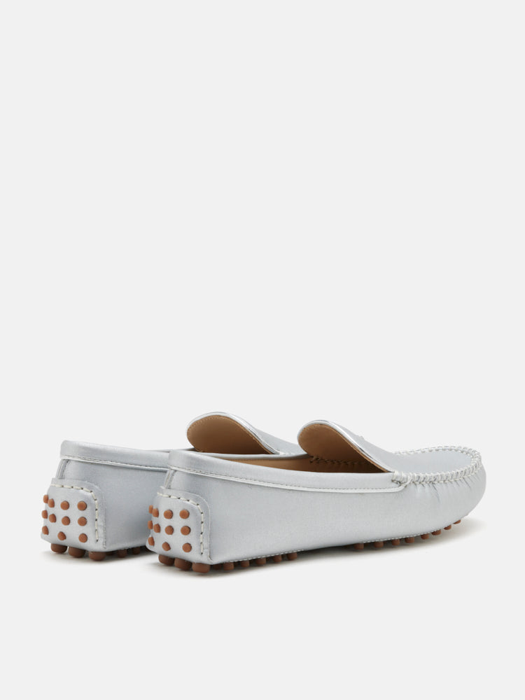 PAZZION, Elara Metallic Moccasins, Silver