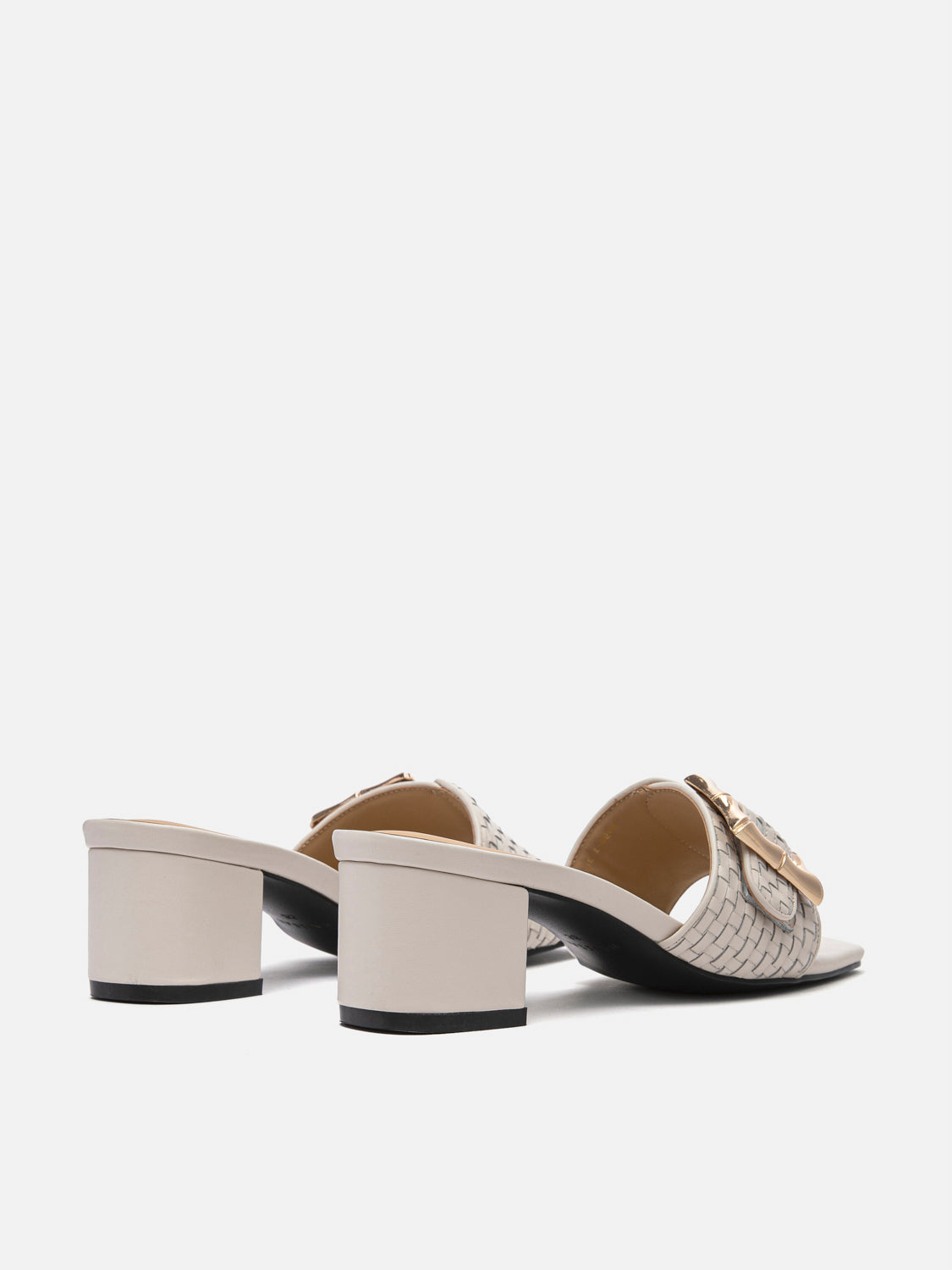 PAZZION, Elarise Woven Buckle Leather Heels, Beige