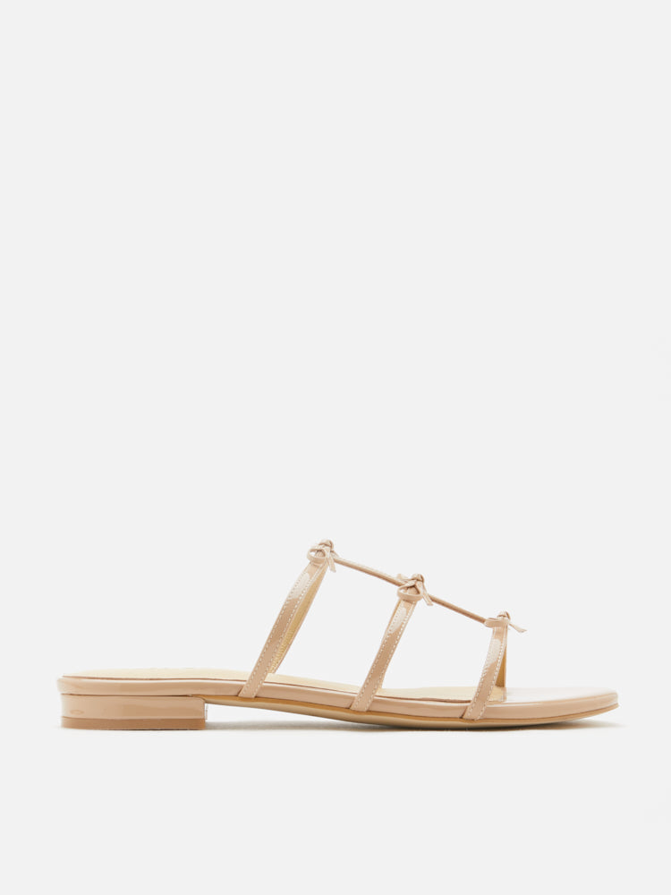 PAZZION, Elena Bow Cage Patent Leather Slides, Almond