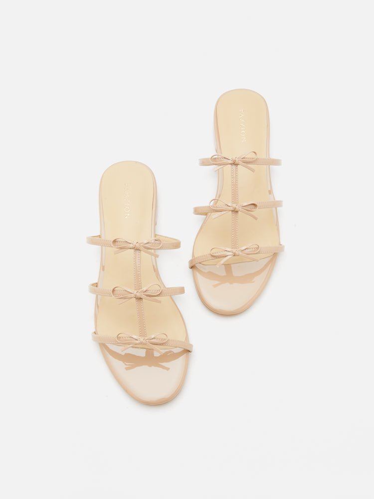 PAZZION, Elena Bow Cage Patent Leather Slides, Almond