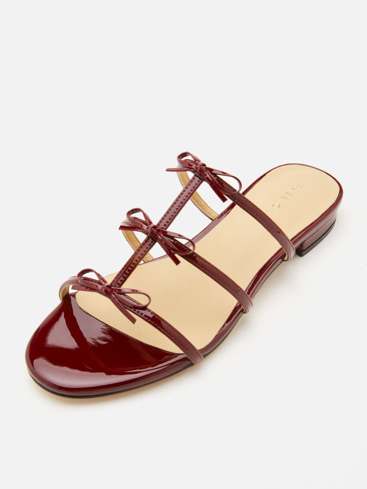 PAZZION, Elena Bow Cage Patent Leather Slides, Wine