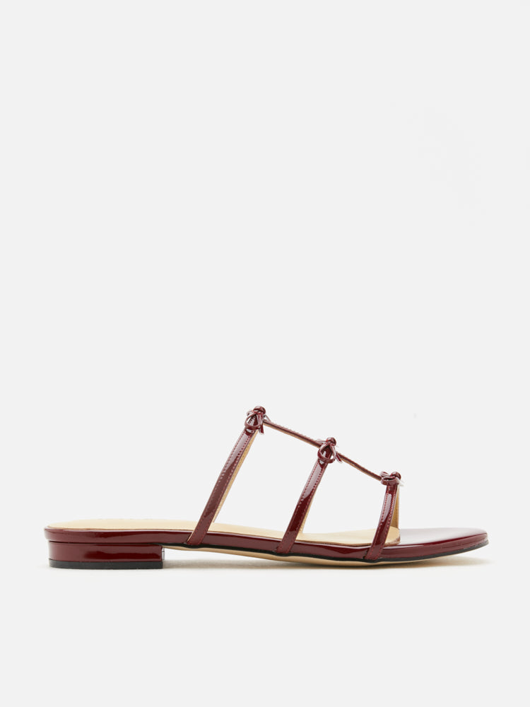 PAZZION, Elena Bow Cage Patent Leather Slides, Wine