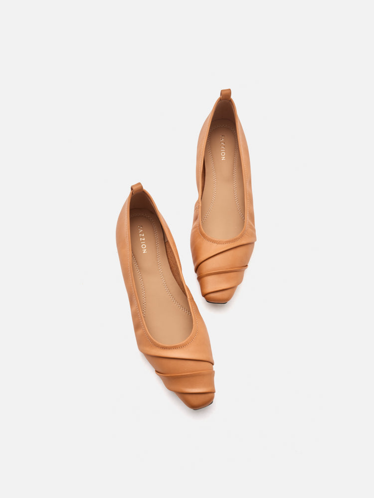 PAZZION, Elie Ruched Padded Flats, Brown