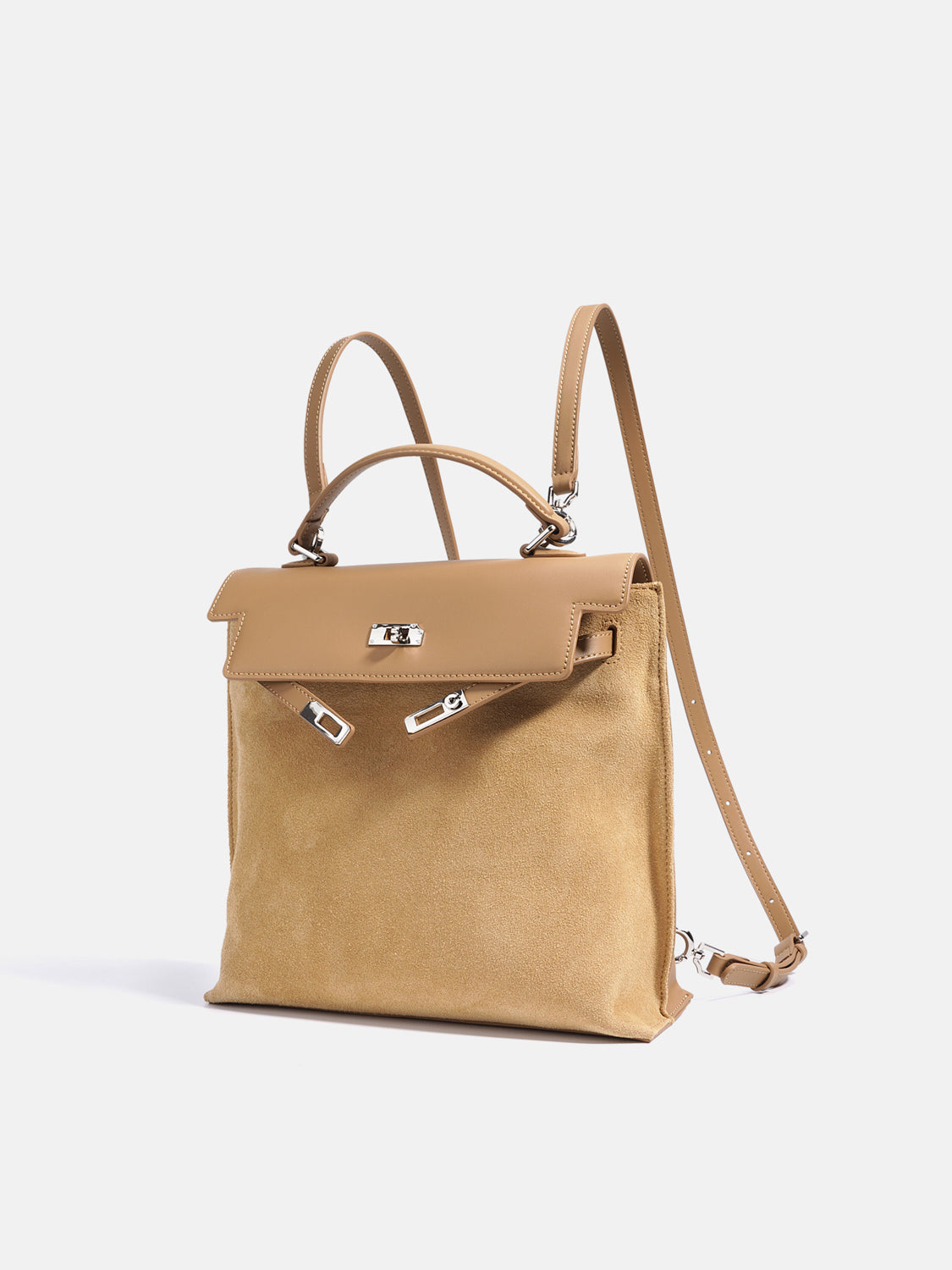 PAZZION, Elisa Twist Lock Three-Way Backpack, Almond
