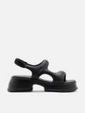 PAZZION, Ella Mae Puffy Elastic Strap Flatform Sandals, Black
