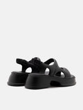 PAZZION, Ella Mae Puffy Elastic Strap Flatform Sandals, Black