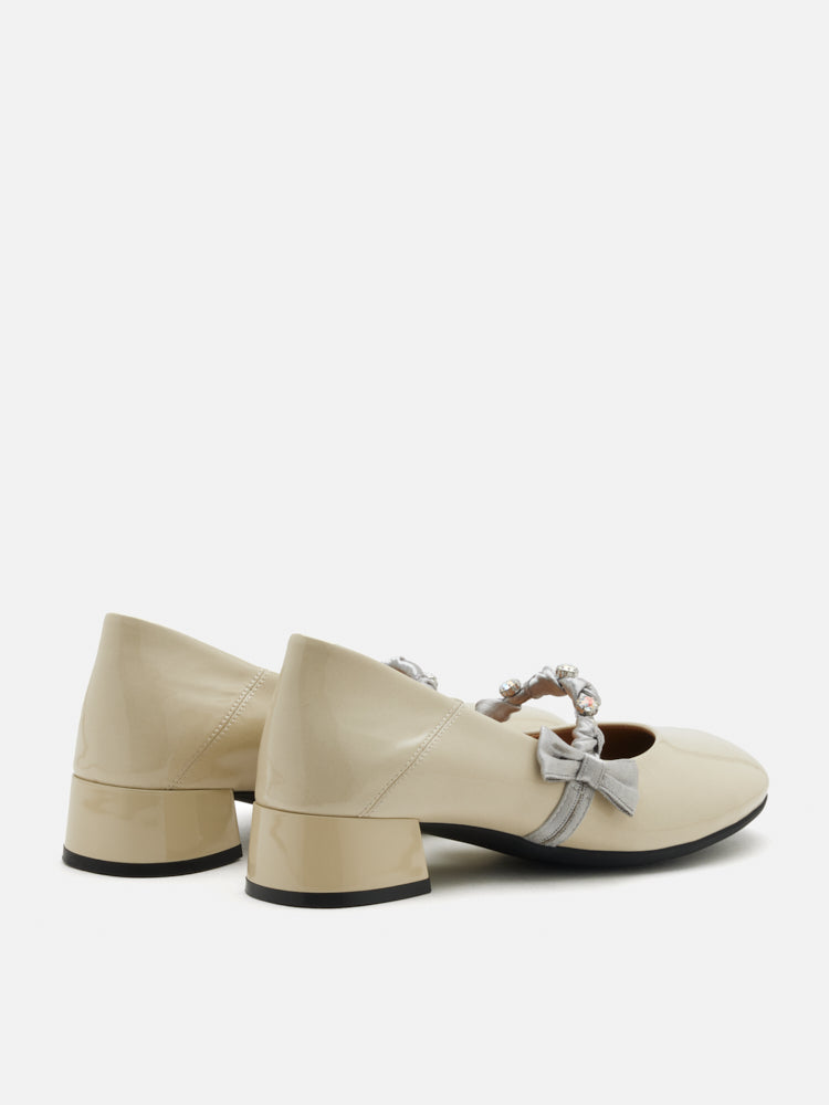 PAZZION, Ellettra Braided Strap MaryJane Heels, Beige