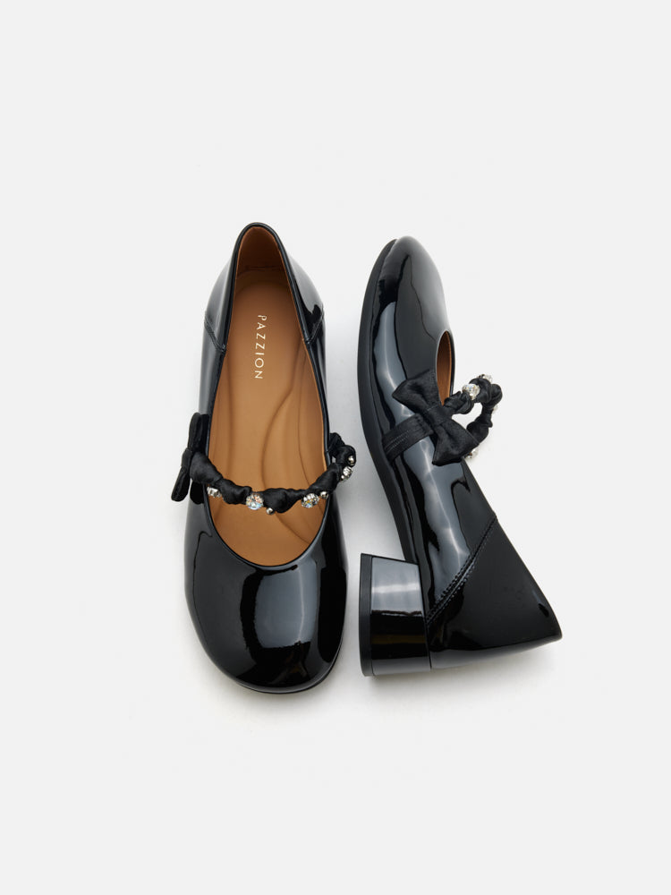 PAZZION, Ellettra Braided Strap MaryJane Heels, Black