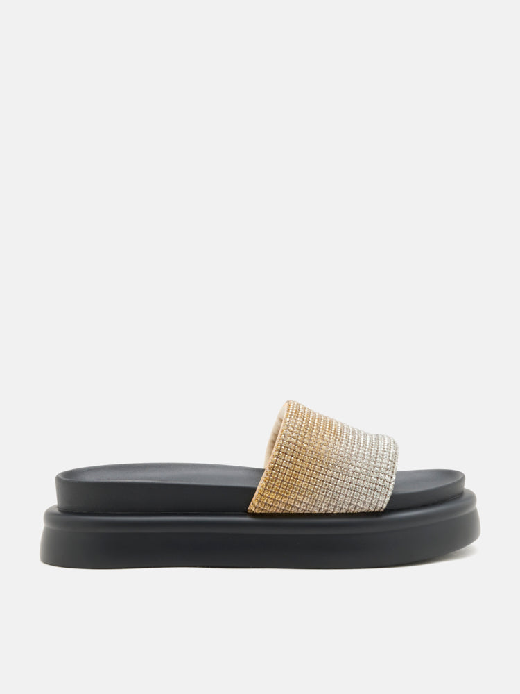 PAZZION, Emilie Crystal-Embellished Platform Slides, Gold