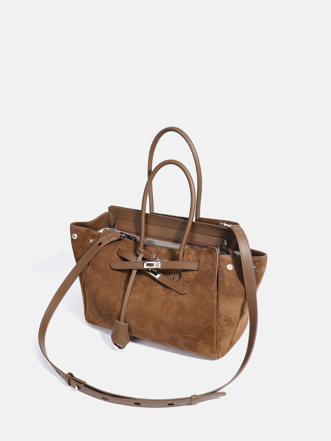 PAZZION, Erin Suede Shoulder Bag, Brown
