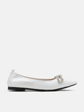PAZZION, Fairleigh Crystal Embellished Bow Pointed Toe Flats, Silver