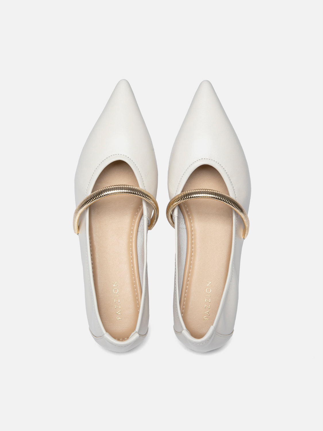 PAZZION, Finley Gold Link Pointed Toe Leather Flats, Beige