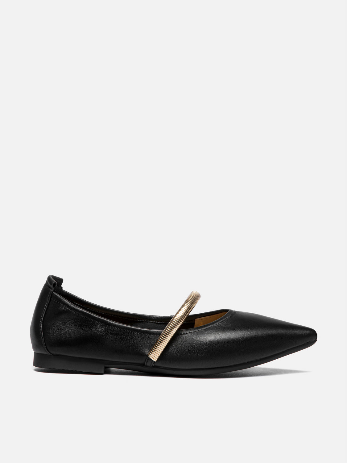 PAZZION, Finley Gold Link Pointed Toe Leather Flats, Black